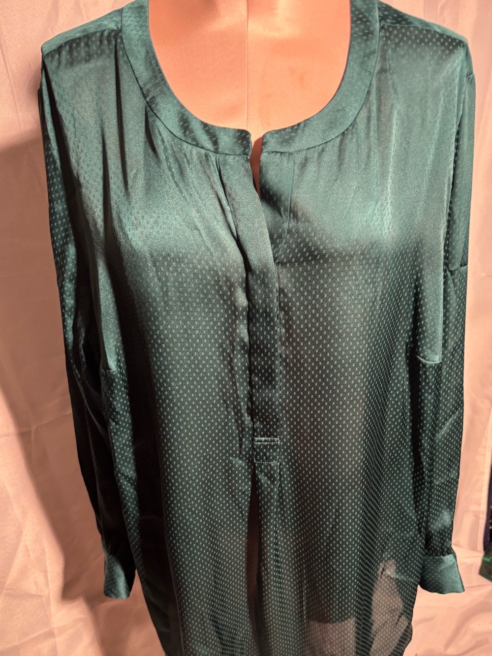 Talbots Women's Emerald Green Satin Long-Sleeve Blouse NWT